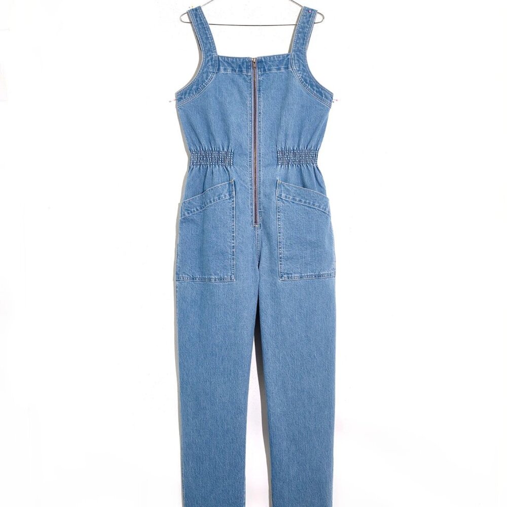 Madewell Denim Zip Smock-Waist Jumpsuit in Baisley Wash Size M